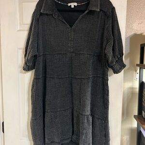 Umgee Charcoal Textured Midi Dress